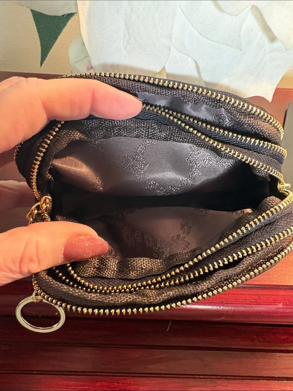 Black 3 Zip pouch with key chain holder